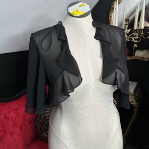 Alex Evenings Black Sheer Ruffle Cape